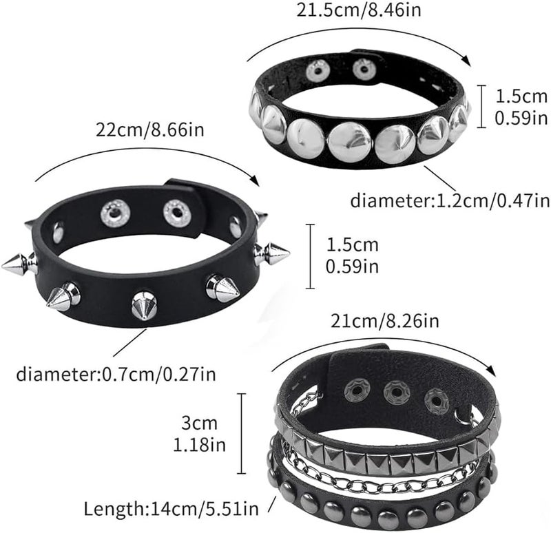 Ulekuke Store 3 Pcs Punk Rock Studded Bracelet Set Spiked Leather Cuff Bracelet for Men Women 80s Wristband Emo Bracelet Adjustable - Image 2